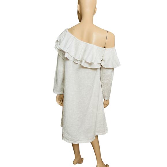 Claudio Milano 100% Linen White Ruffles Neckline Off the Shoulders Size Small - Picture 4 of 9